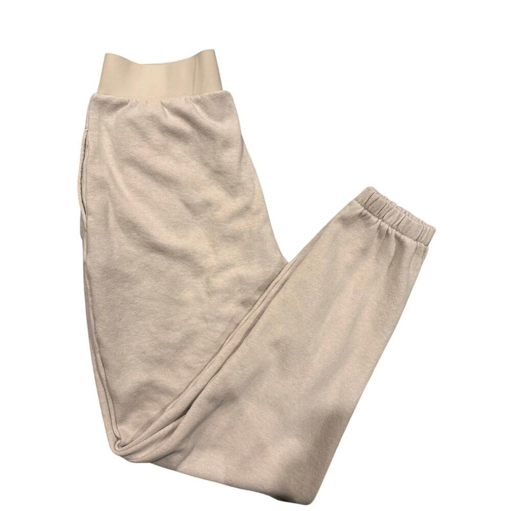 Victoria's Secret Beige Fleece Jogger Sweatpants Logo Waistband Cozy Lounge Pant